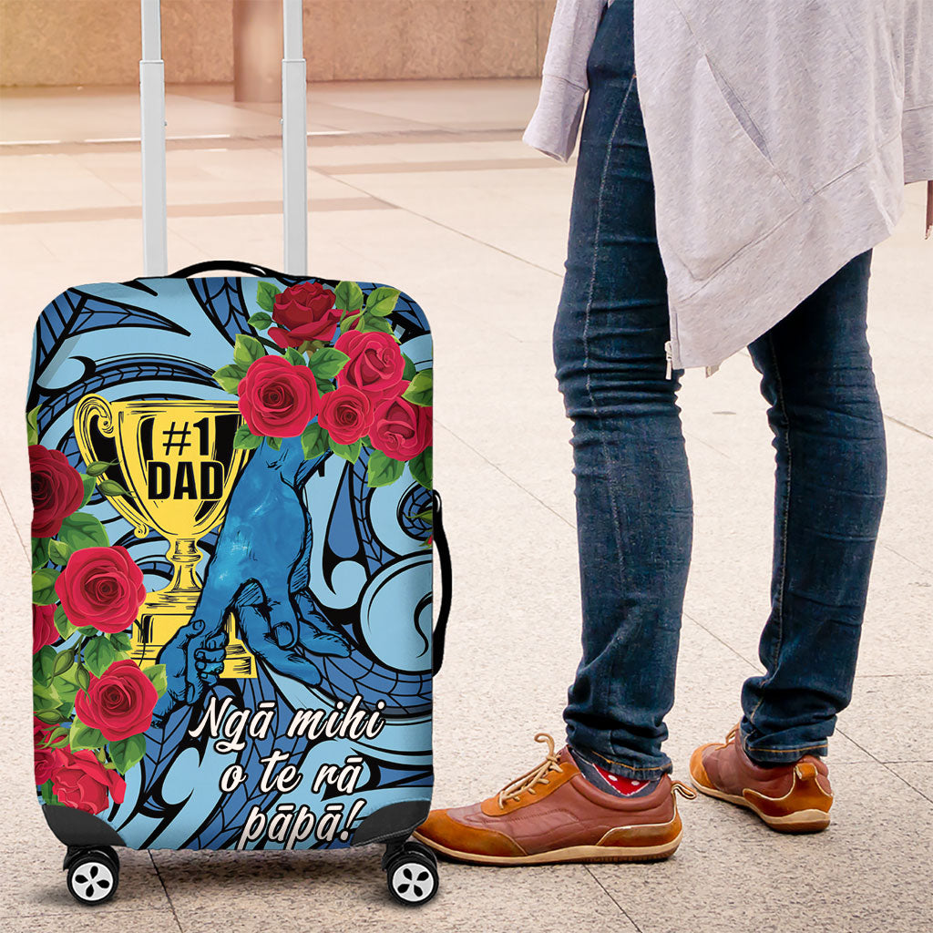 New Zealand Father's Day Luggage Cover Best Dad Trophy Red Rose Maori Pattern