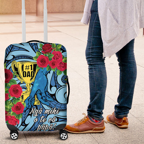 New Zealand Father's Day Luggage Cover Best Dad Trophy Red Rose Maori Pattern