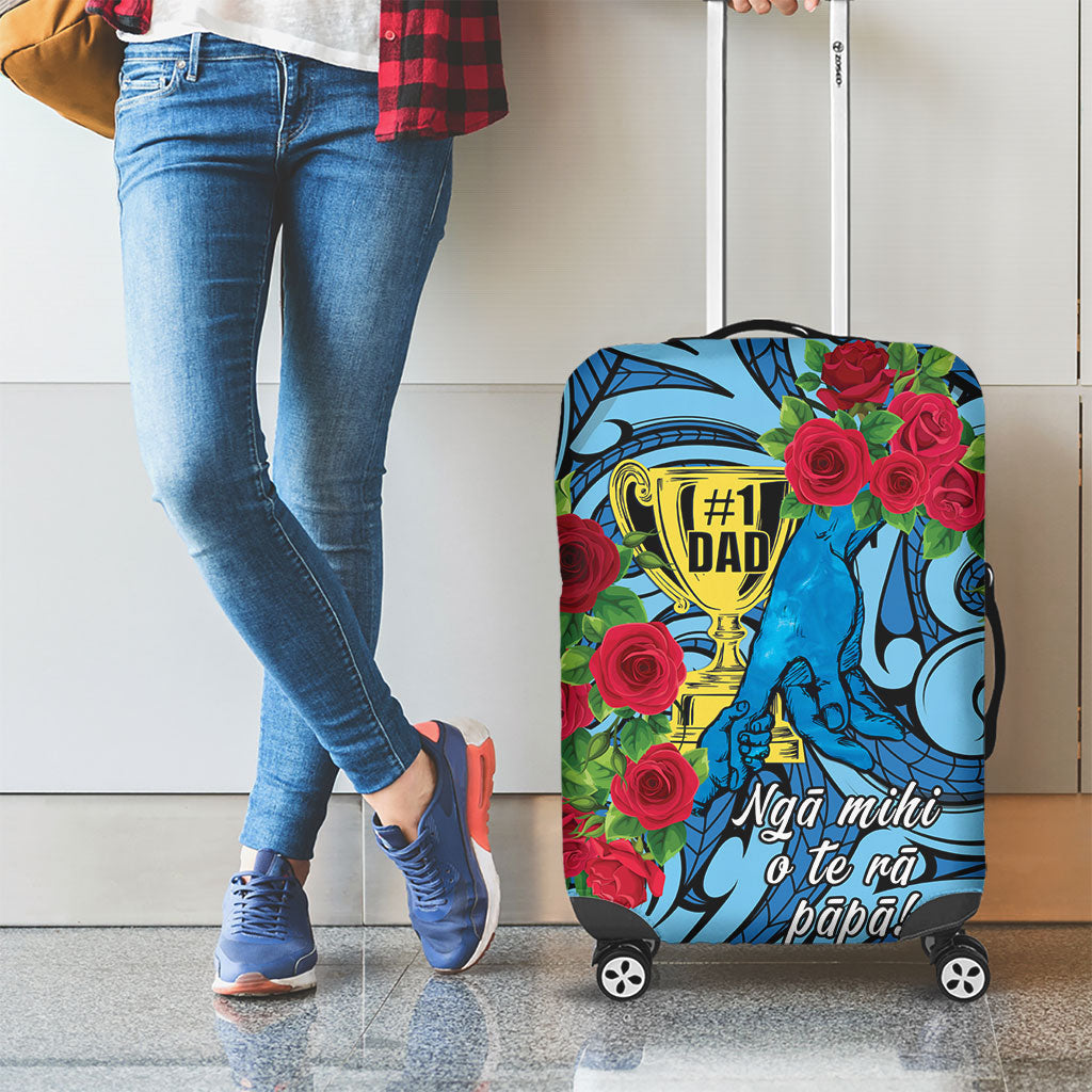 New Zealand Father's Day Luggage Cover Best Dad Trophy Red Rose Maori Pattern