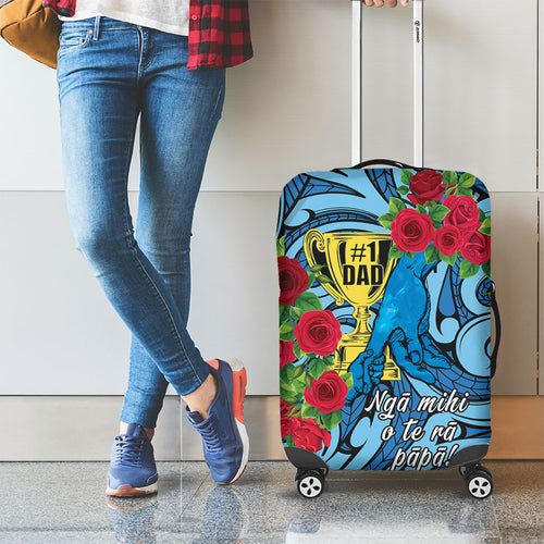 New Zealand Father's Day Luggage Cover Best Dad Trophy Red Rose Maori Pattern
