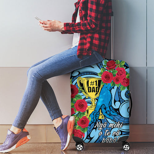New Zealand Father's Day Luggage Cover Best Dad Trophy Red Rose Maori Pattern