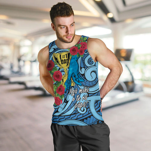 Personalised New Zealand Father's Day Men Tank Top Best Dad Trophy Red Rose Maori Pattern