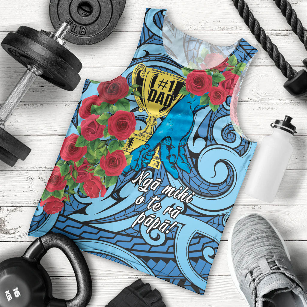 Personalised New Zealand Father's Day Men Tank Top Best Dad Trophy Red Rose Maori Pattern