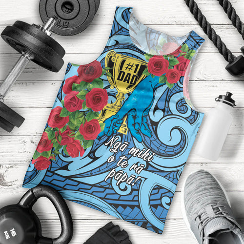 Personalised New Zealand Father's Day Men Tank Top Best Dad Trophy Red Rose Maori Pattern