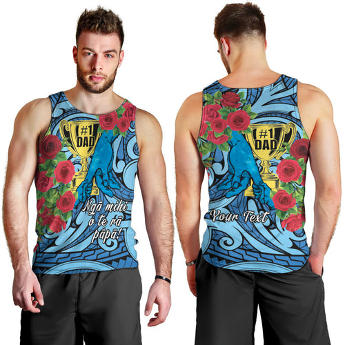 Personalised New Zealand Father's Day Men Tank Top Best Dad Trophy Red Rose Maori Pattern