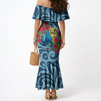 Personalised New Zealand Father's Day Mermaid Dress Best Dad Trophy Red Rose Maori Pattern