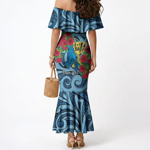 Personalised New Zealand Father's Day Mermaid Dress Best Dad Trophy Red Rose Maori Pattern