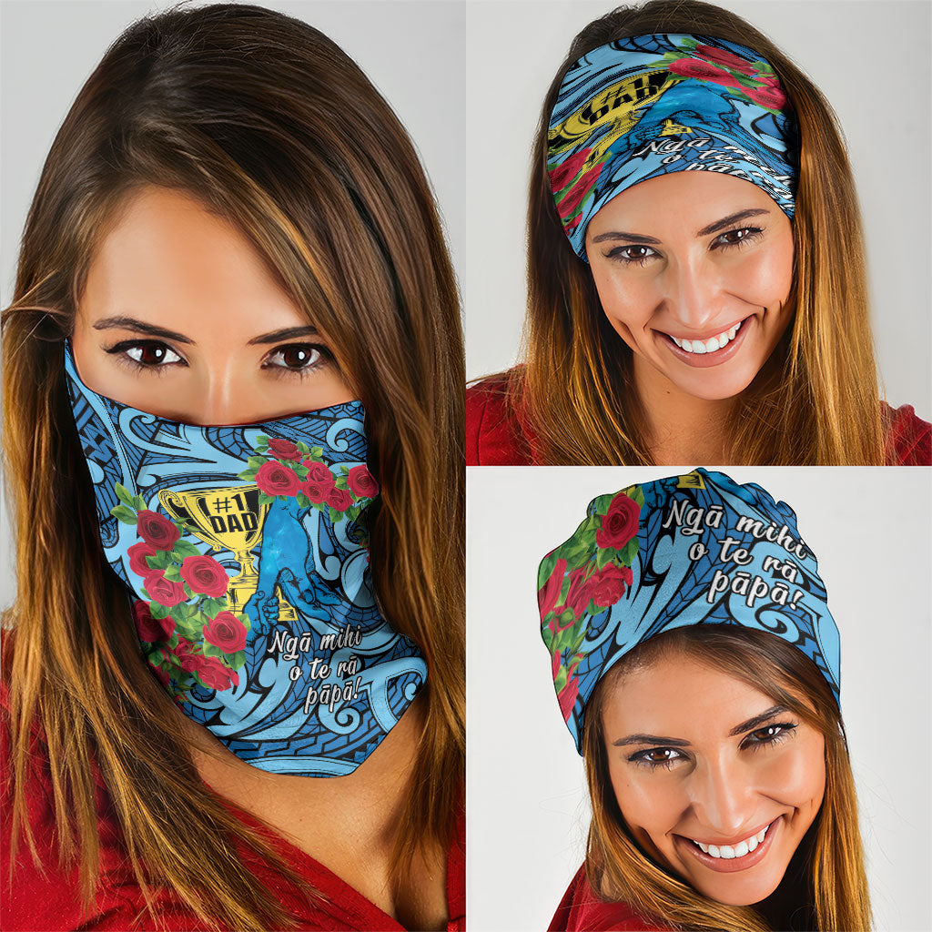 New Zealand Father's Day Neck Gaiter Best Dad Trophy Red Rose Maori Pattern