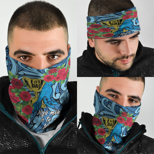 New Zealand Father's Day Neck Gaiter Best Dad Trophy Red Rose Maori Pattern