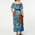 Personalised New Zealand Father's Day Off Shoulder Maxi Dress Best Dad Trophy Red Rose Maori Pattern