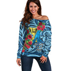 Personalised New Zealand Father's Day Off Shoulder Sweater Best Dad Trophy Red Rose Maori Pattern