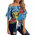 Personalised New Zealand Father's Day Off Shoulder Wrap Waist Top Best Dad Trophy Red Rose Maori Pattern