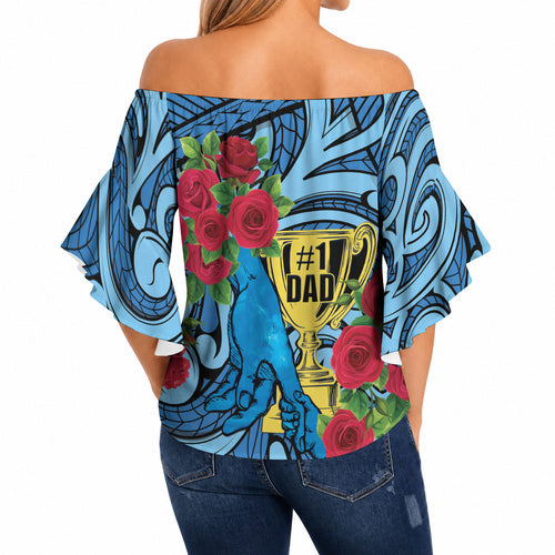 Personalised New Zealand Father's Day Off Shoulder Wrap Waist Top Best Dad Trophy Red Rose Maori Pattern