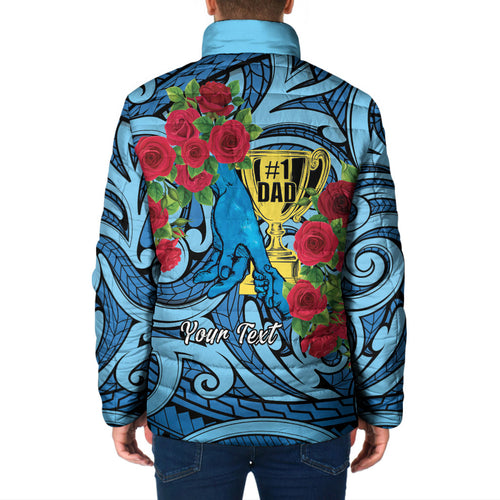 Personalised New Zealand Father's Day Padded Jacket Best Dad Trophy Red Rose Maori Pattern
