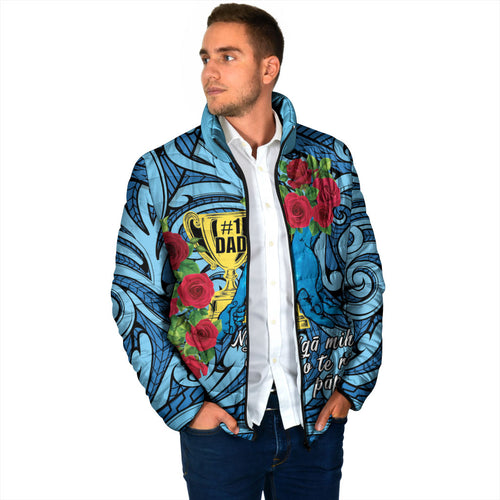 Personalised New Zealand Father's Day Padded Jacket Best Dad Trophy Red Rose Maori Pattern