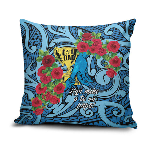 New Zealand Father's Day Pillow Cover Best Dad Trophy Red Rose Maori Pattern