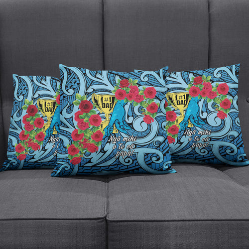 New Zealand Father's Day Pillow Cover Best Dad Trophy Red Rose Maori Pattern