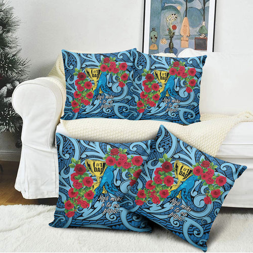New Zealand Father's Day Pillow Cover Best Dad Trophy Red Rose Maori Pattern