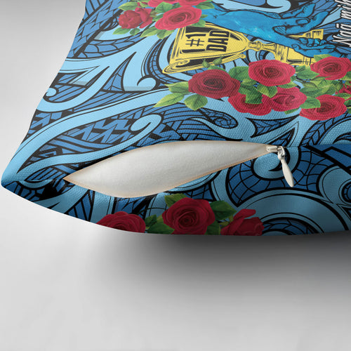 New Zealand Father's Day Pillow Cover Best Dad Trophy Red Rose Maori Pattern