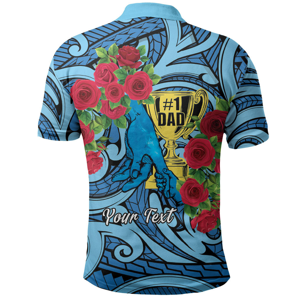 Personalised New Zealand Father's Day Polo Shirt Best Dad Trophy Red Rose Maori Pattern