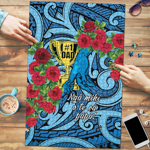 New Zealand Father's Day Puzzle Best Dad Trophy Red Rose Maori Pattern