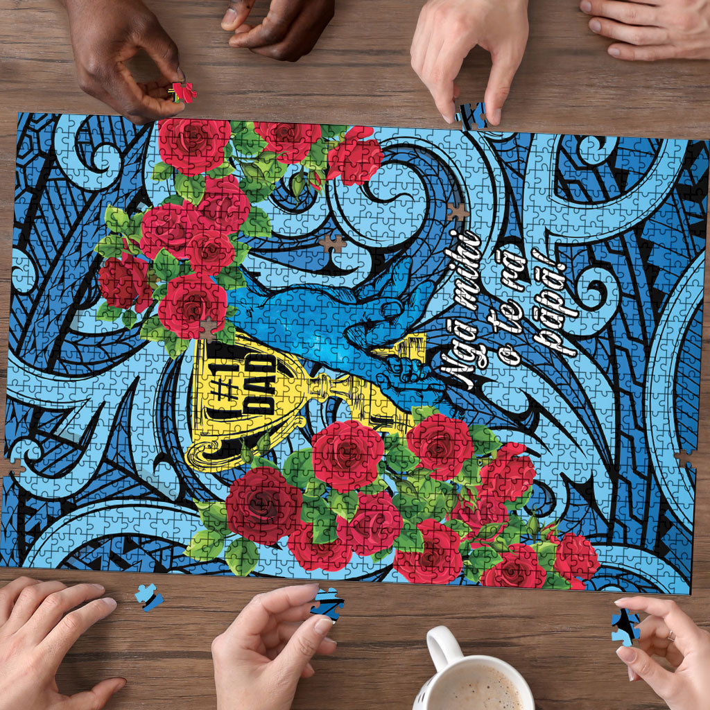 New Zealand Father's Day Puzzle Best Dad Trophy Red Rose Maori Pattern