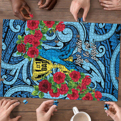 New Zealand Father's Day Puzzle Best Dad Trophy Red Rose Maori Pattern