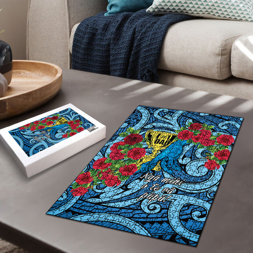 New Zealand Father's Day Puzzle Best Dad Trophy Red Rose Maori Pattern
