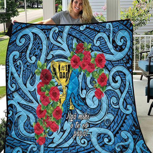 New Zealand Father's Day Quilt Best Dad Trophy Red Rose Maori Pattern