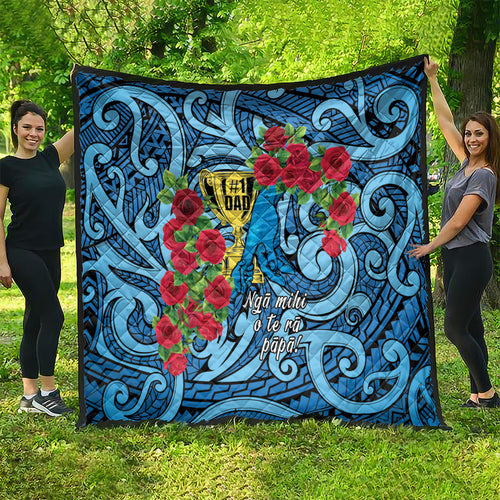 New Zealand Father's Day Quilt Best Dad Trophy Red Rose Maori Pattern