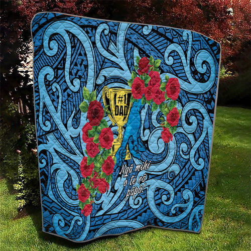 New Zealand Father's Day Quilt Best Dad Trophy Red Rose Maori Pattern