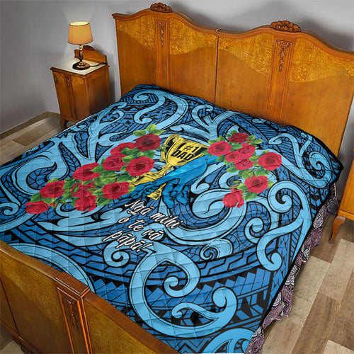 New Zealand Father's Day Quilt Best Dad Trophy Red Rose Maori Pattern