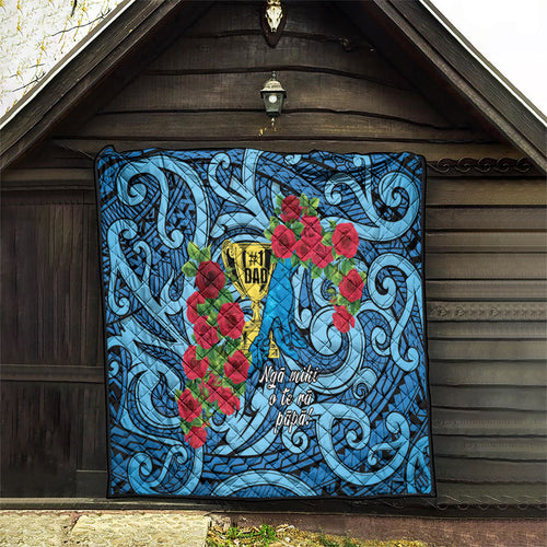 New Zealand Father's Day Quilt Best Dad Trophy Red Rose Maori Pattern