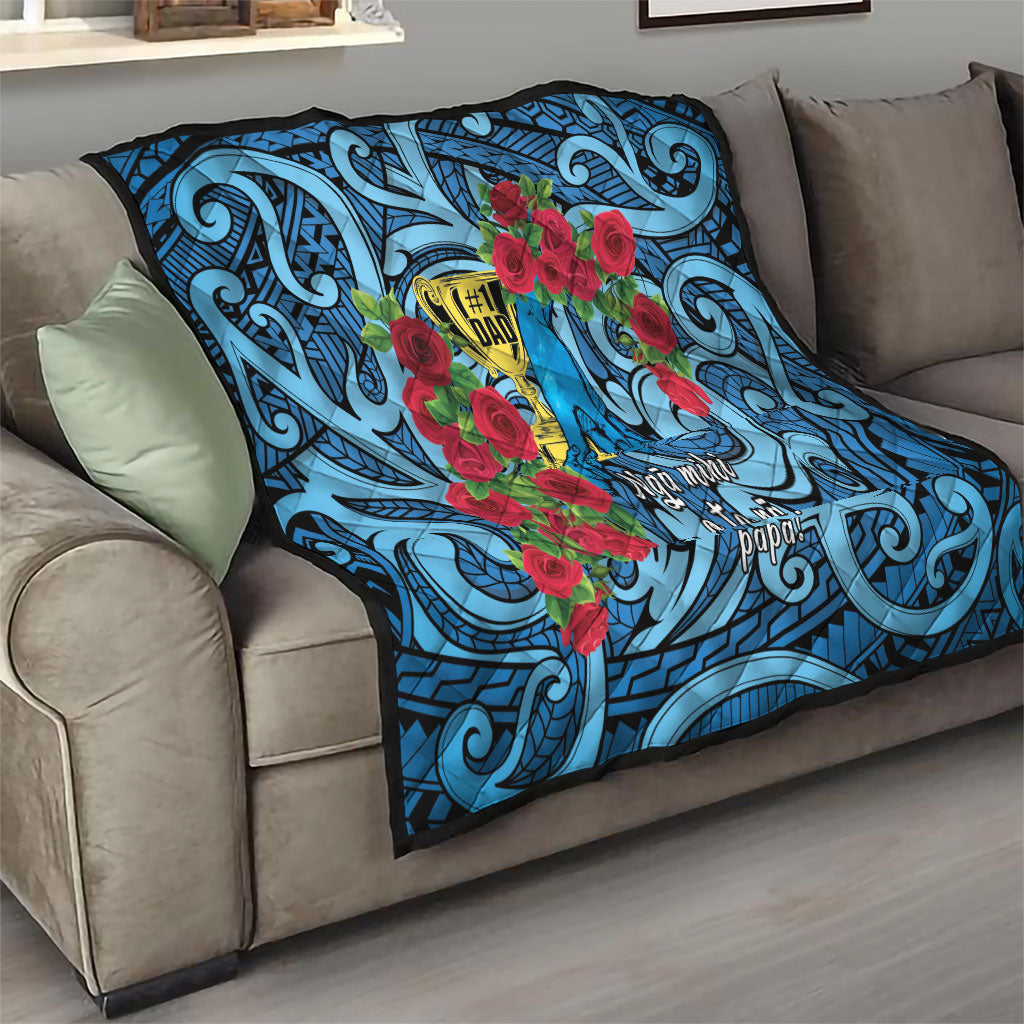 New Zealand Father's Day Quilt Best Dad Trophy Red Rose Maori Pattern