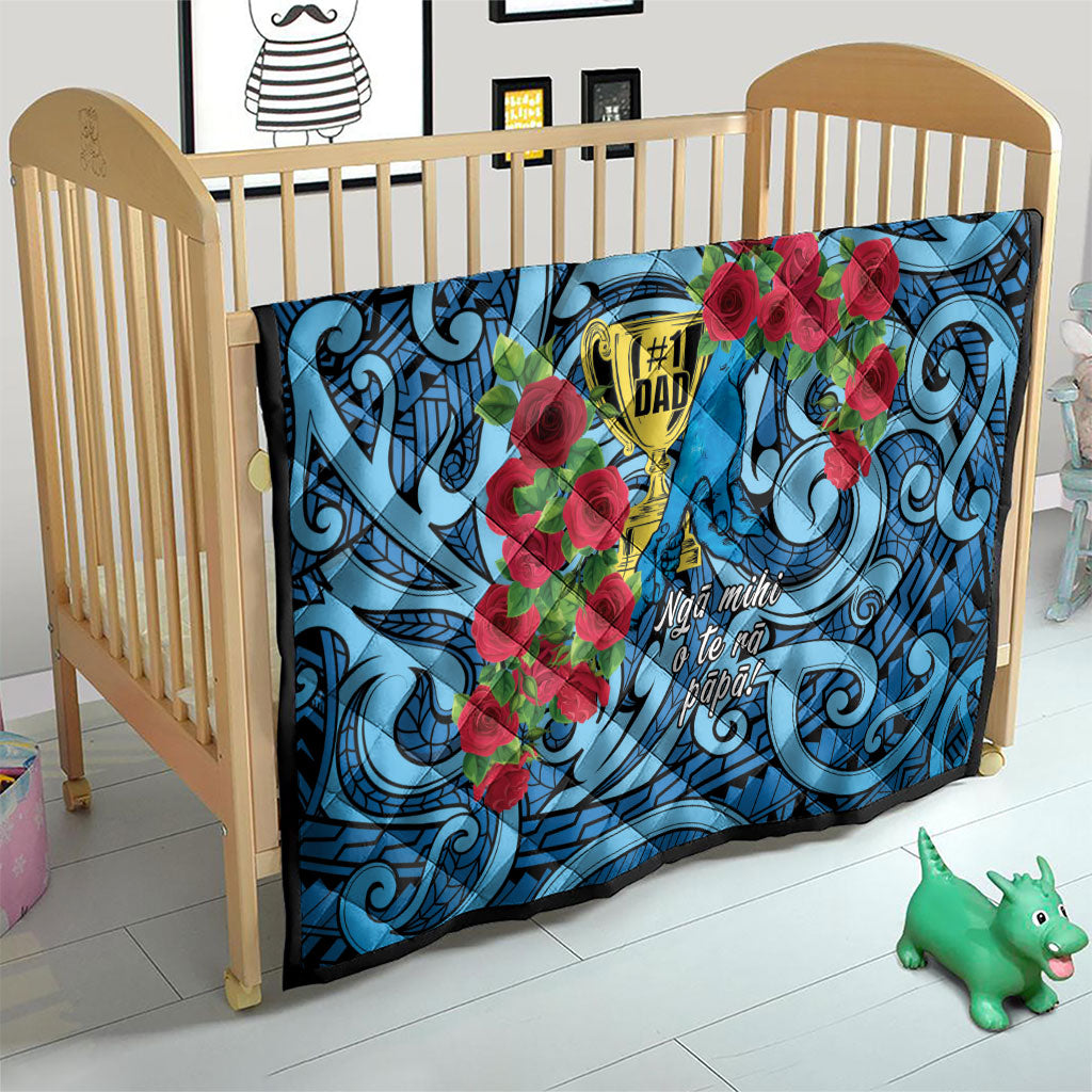 New Zealand Father's Day Quilt Best Dad Trophy Red Rose Maori Pattern