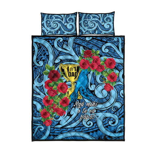 New Zealand Father's Day Quilt Bed Set Best Dad Trophy Red Rose Maori Pattern