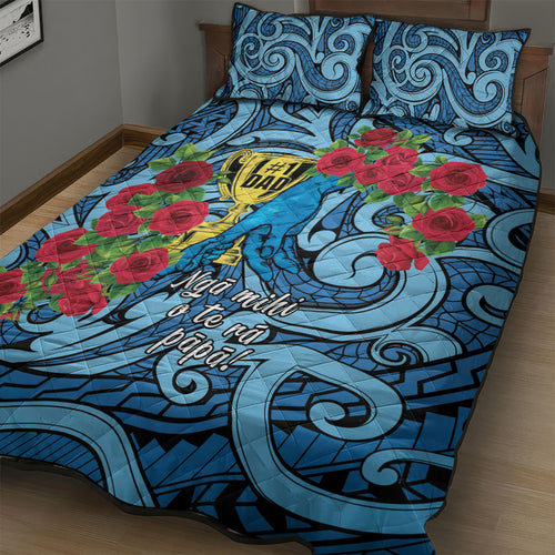 New Zealand Father's Day Quilt Bed Set Best Dad Trophy Red Rose Maori Pattern