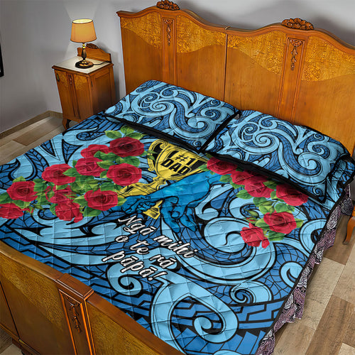 New Zealand Father's Day Quilt Bed Set Best Dad Trophy Red Rose Maori Pattern