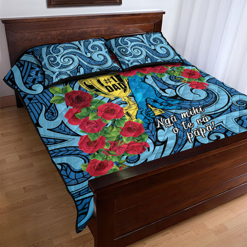 New Zealand Father's Day Quilt Bed Set Best Dad Trophy Red Rose Maori Pattern