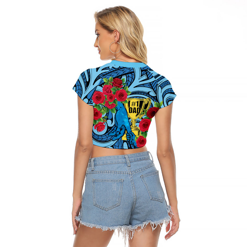 Personalised New Zealand Father's Day Raglan Cropped T Shirt Best Dad Trophy Red Rose Maori Pattern