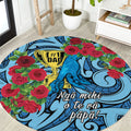 New Zealand Father's Day Round Carpet Best Dad Trophy Red Rose Maori Pattern