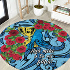 New Zealand Father's Day Round Carpet Best Dad Trophy Red Rose Maori Pattern
