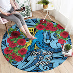 New Zealand Father's Day Round Carpet Best Dad Trophy Red Rose Maori Pattern