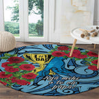 New Zealand Father's Day Round Carpet Best Dad Trophy Red Rose Maori Pattern