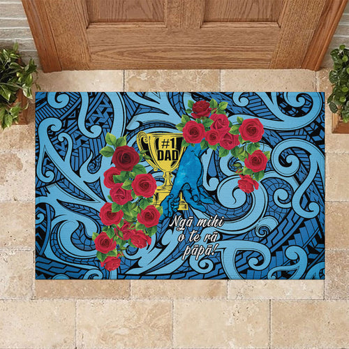 New Zealand Father's Day Rubber Doormat Best Dad Trophy Red Rose Maori Pattern