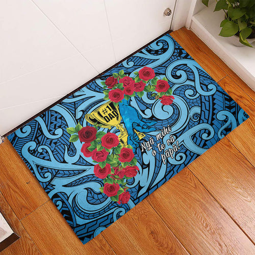 New Zealand Father's Day Rubber Doormat Best Dad Trophy Red Rose Maori Pattern