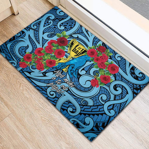 New Zealand Father's Day Rubber Doormat Best Dad Trophy Red Rose Maori Pattern