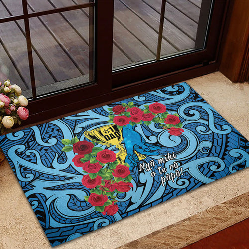 New Zealand Father's Day Rubber Doormat Best Dad Trophy Red Rose Maori Pattern
