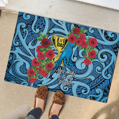 New Zealand Father's Day Rubber Doormat Best Dad Trophy Red Rose Maori Pattern