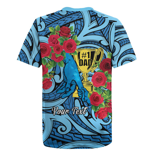 Personalised New Zealand Father's Day Rugby Jersey Best Dad Trophy Red Rose Maori Pattern